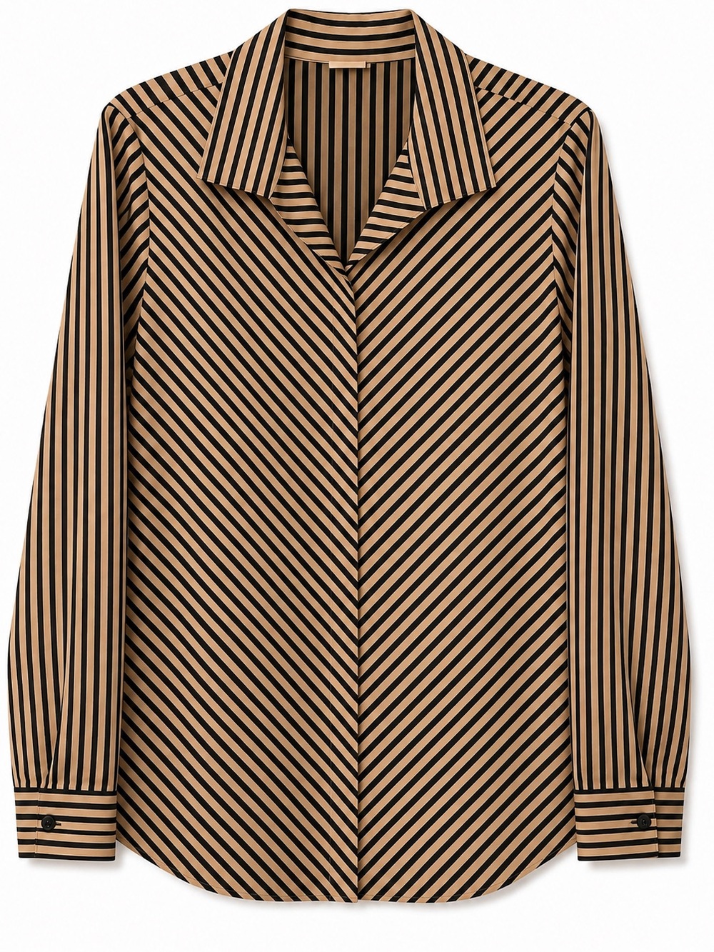 Chico’s No Iron Black Camel Striped Cotton Botton Front Blouse Top Sze 2 12/14 L